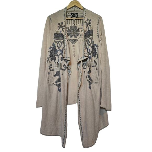 Johnny Was Biya Womens Embroidered Open Front Long Duster Size S Boho Western - Picture 1 of 12